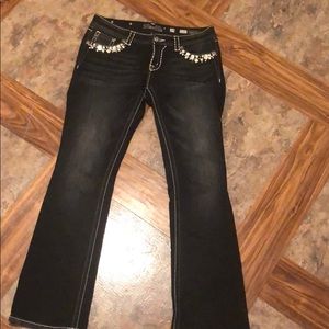 Miss me jeans dark wash barley worn with jewels